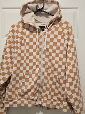 Vans Checkerboard Zip Up Hoodie Peach Cream Size Medium